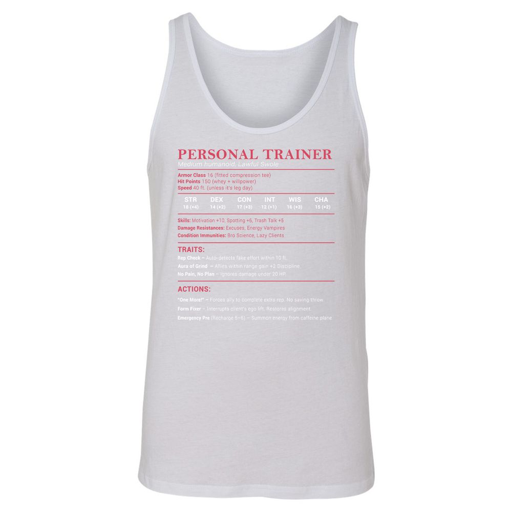 Personal Trainer PT Stats Unisex Jersey Tank - White - 14