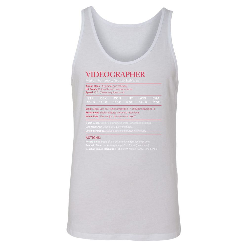 Videographer Stats Unisex Jersey Tank - White - 14