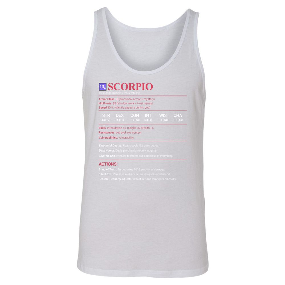 Scorpio Stats Unisex Jersey Tank - White - 14