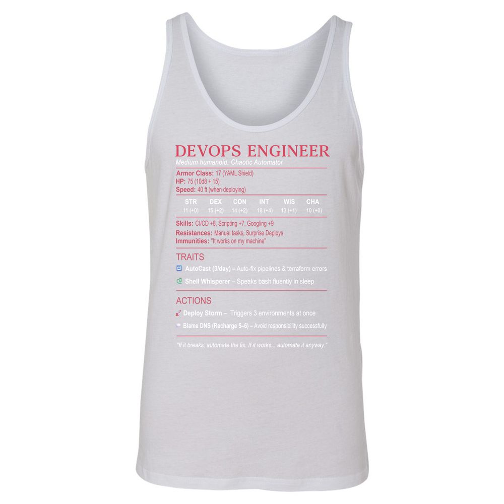DevOps Engineer Stats Unisex Jersey Tank - White - 14