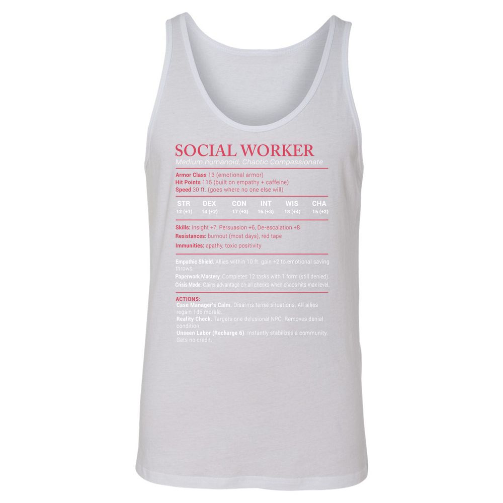 Social Worker Stats Unisex Jersey Tank - White - 14