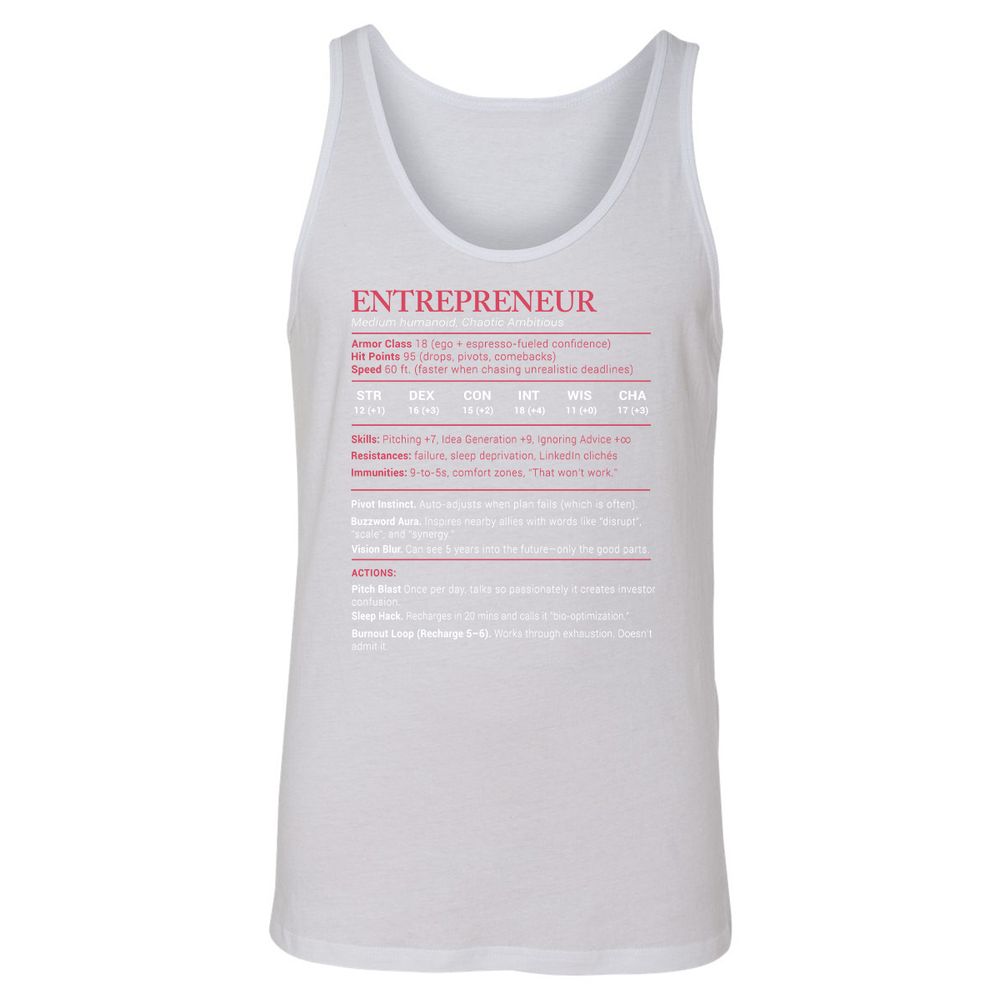Entrepreneur Stats Unisex Jersey Tank - White - 14