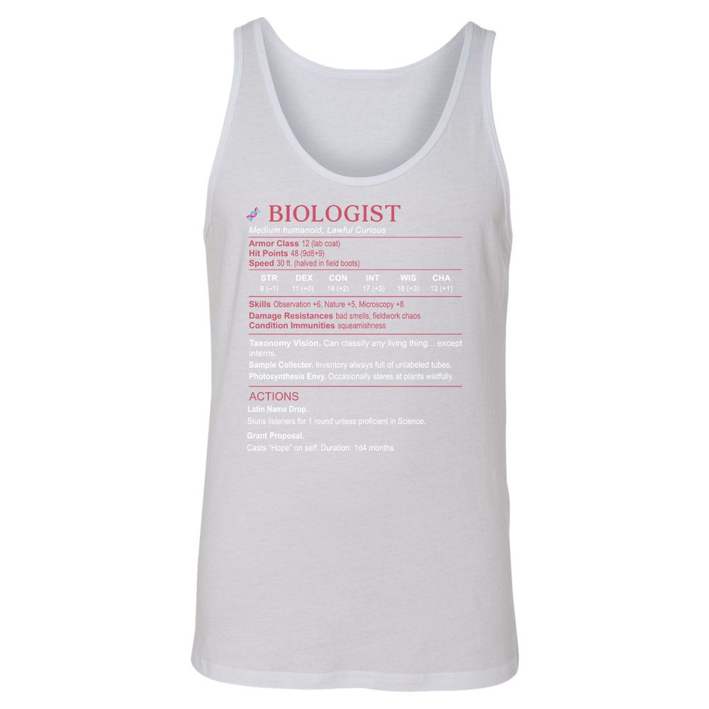Biologist Stats Unisex Jersey Tank - White - 14