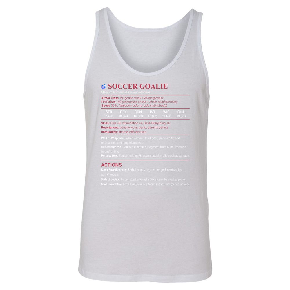 Soccer Goalie Unisex Jersey Tank - White - 14