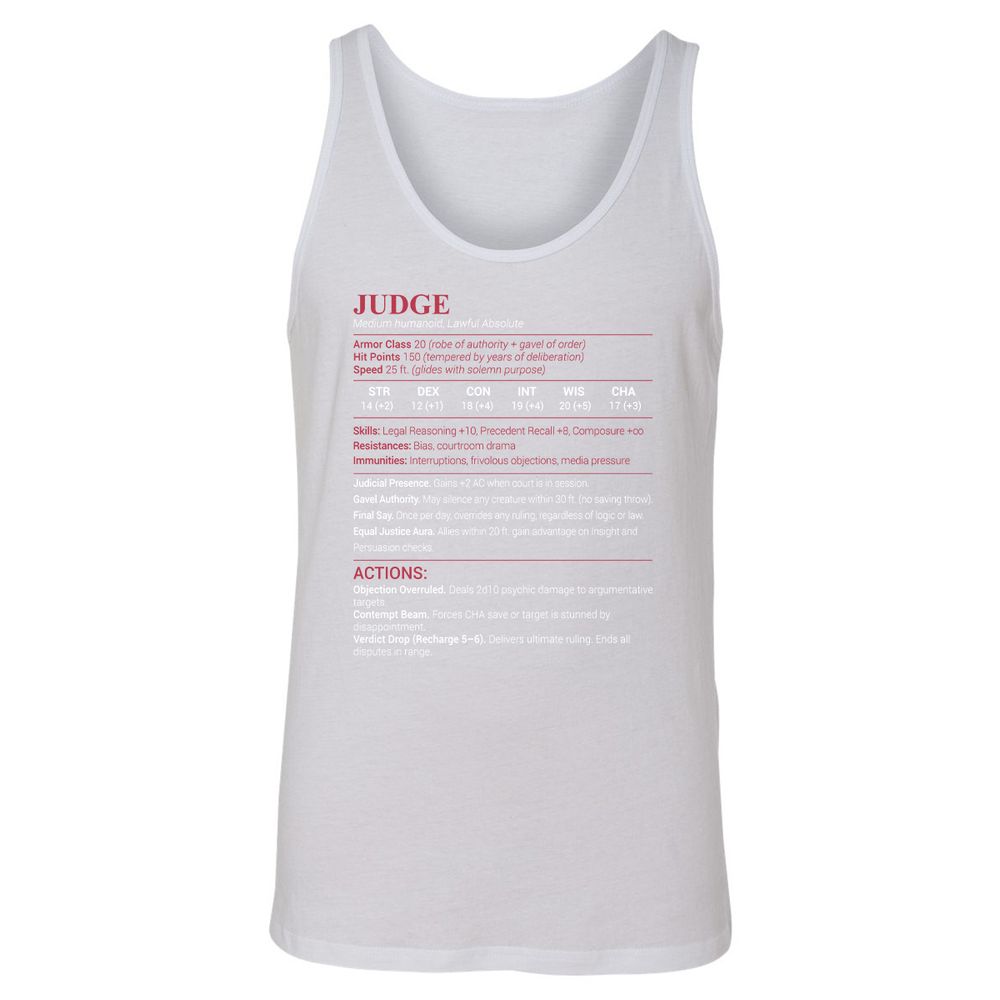 Judge Stats Unisex Jersey Tank - White - 14