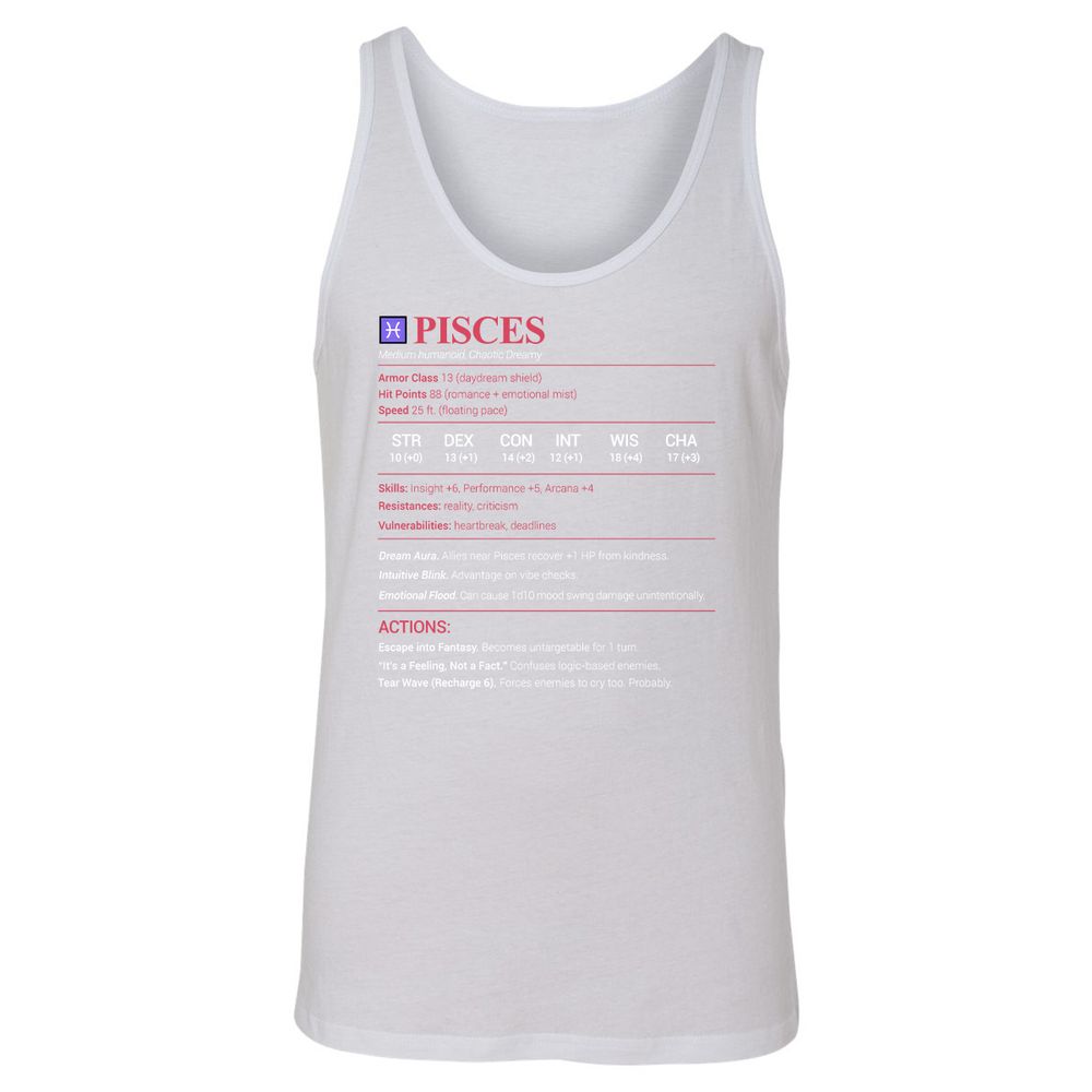 Pisces Stats Unisex Jersey Tank - White - 14