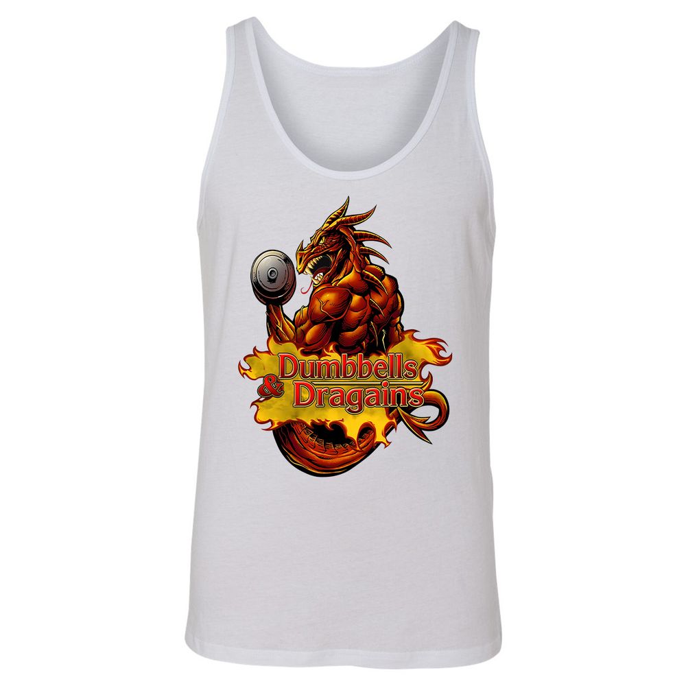 Dumbbells & Dragains Unisex Jersey Tank - White - 14