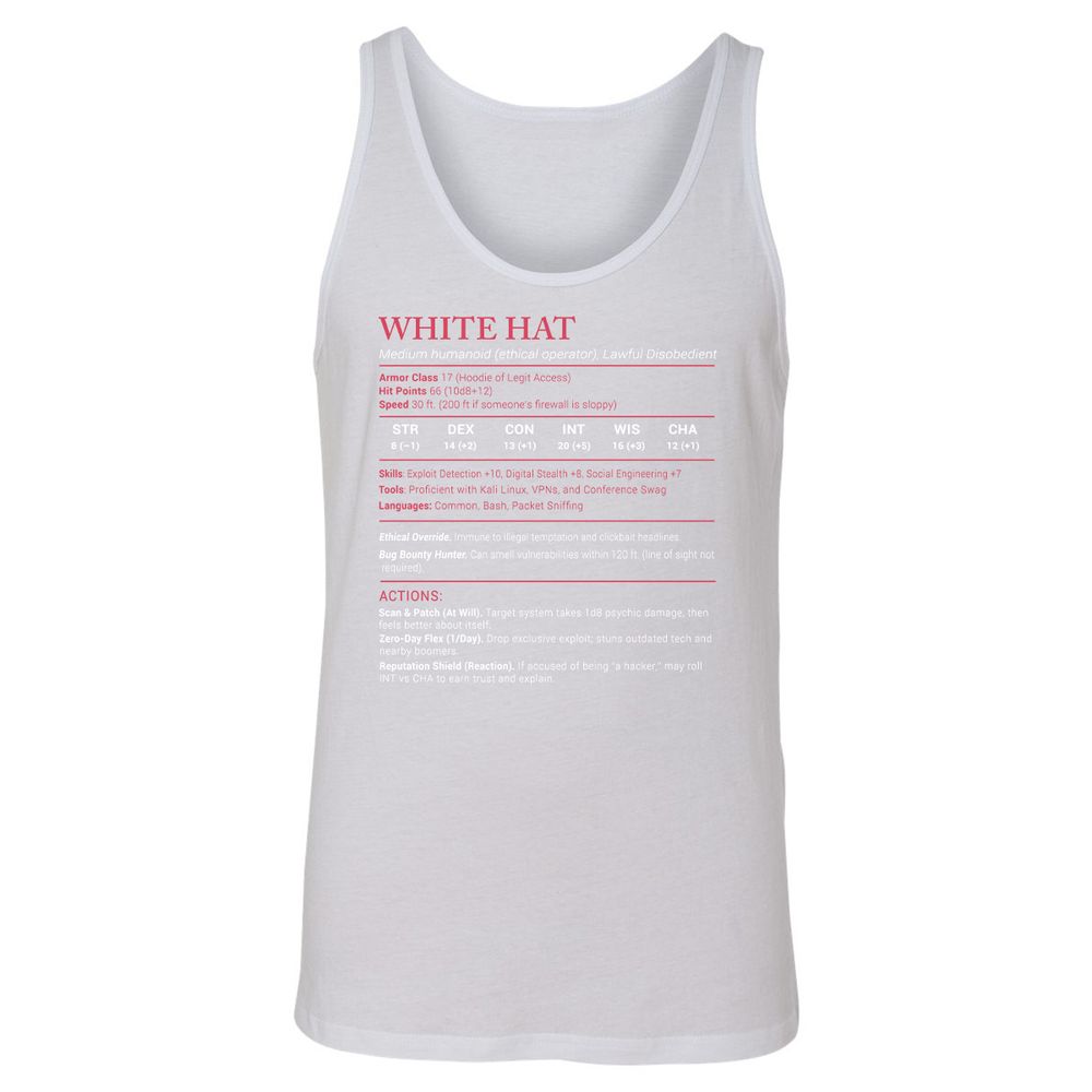 White Hat Stats Unisex Jersey Tank - White - 14