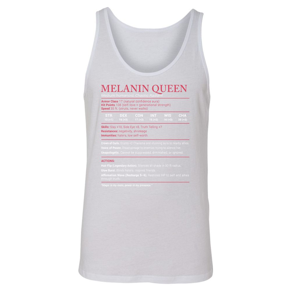 Melanin Queen Stats Unisex Jersey Tank - White - 14