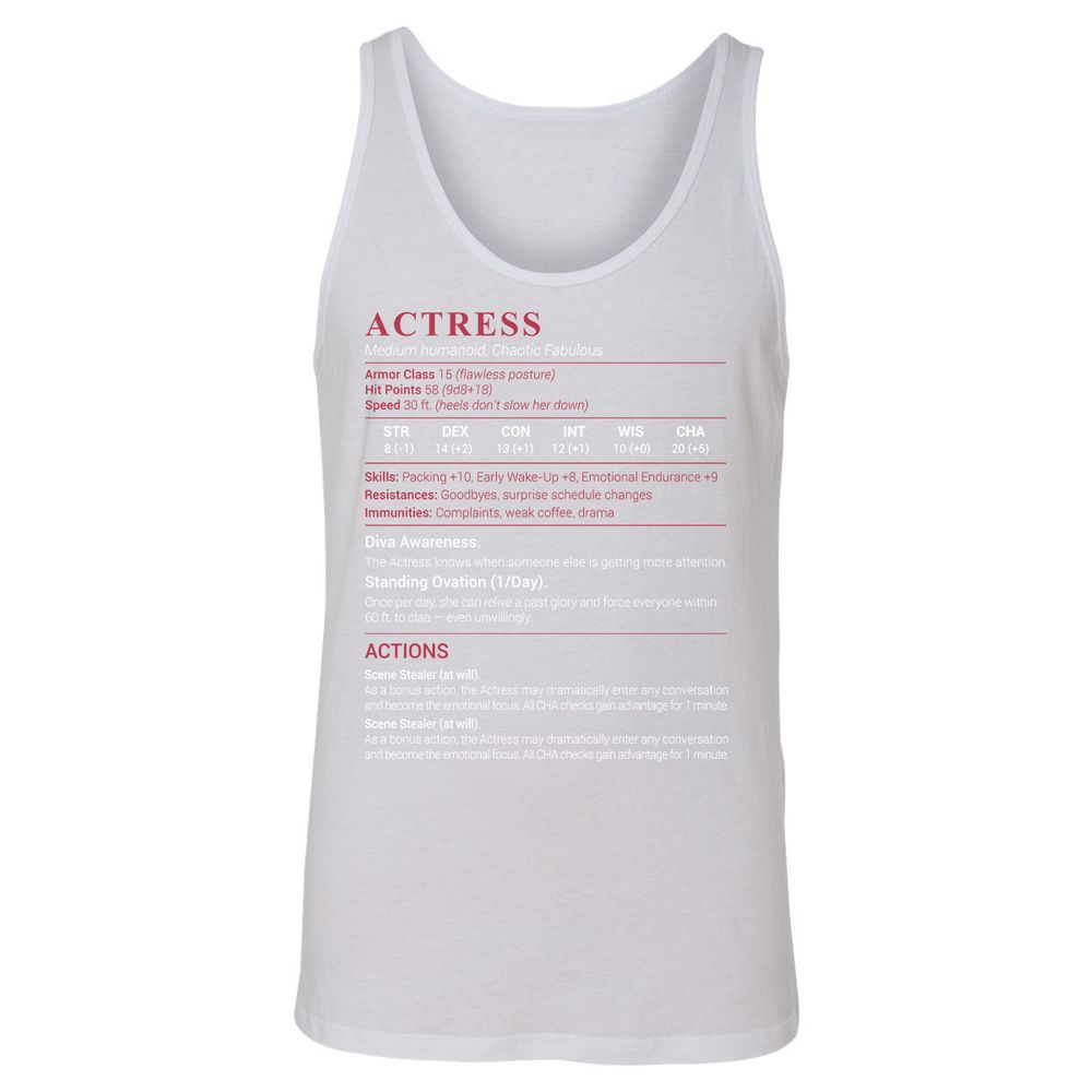 Actress Stats Unisex Jersey Tank - White - 14