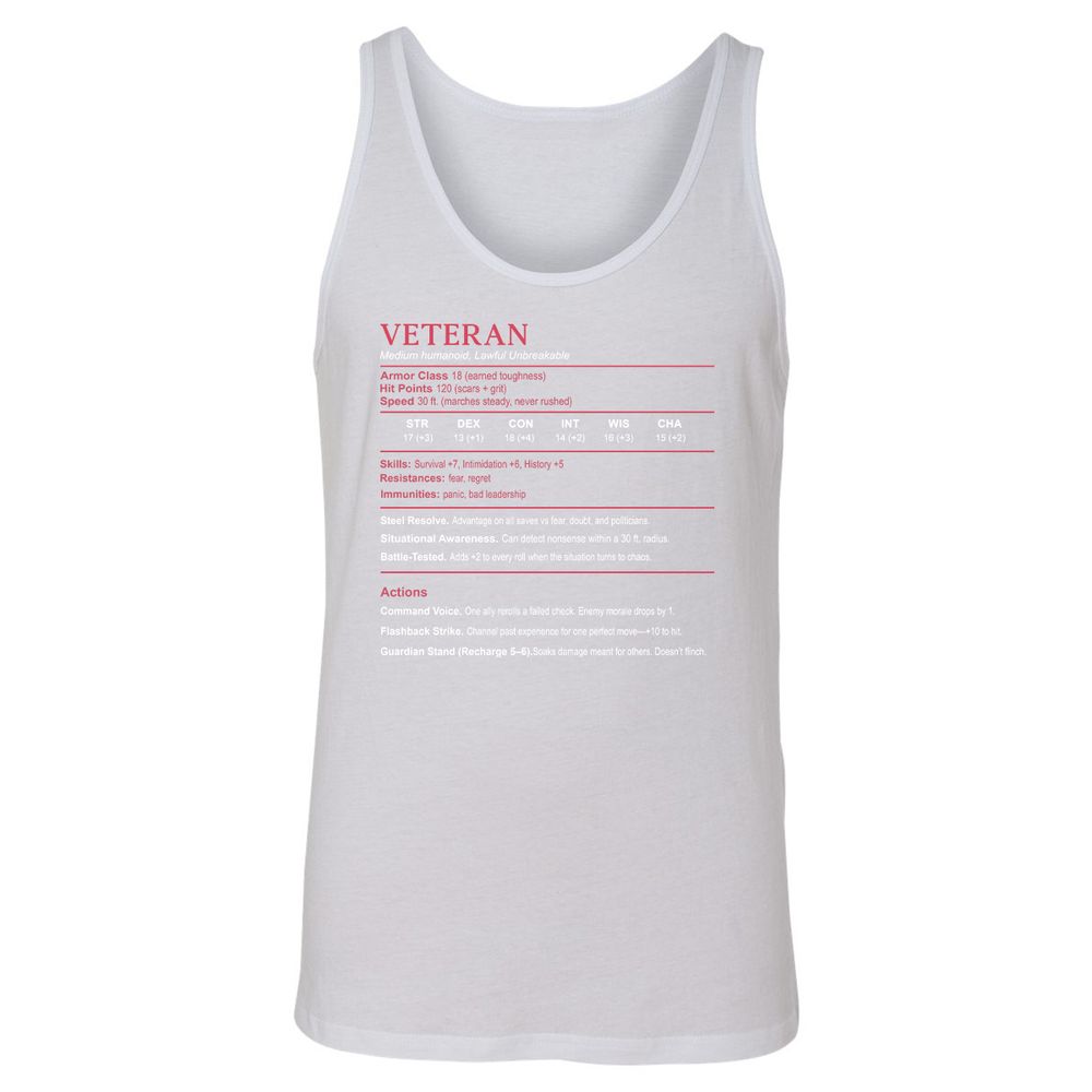 Veteran Stats Unisex Jersey Tank - White - 14