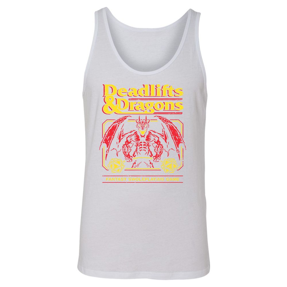 Deadlifts And Dragons Unisex Jersey Tank - White - 14
