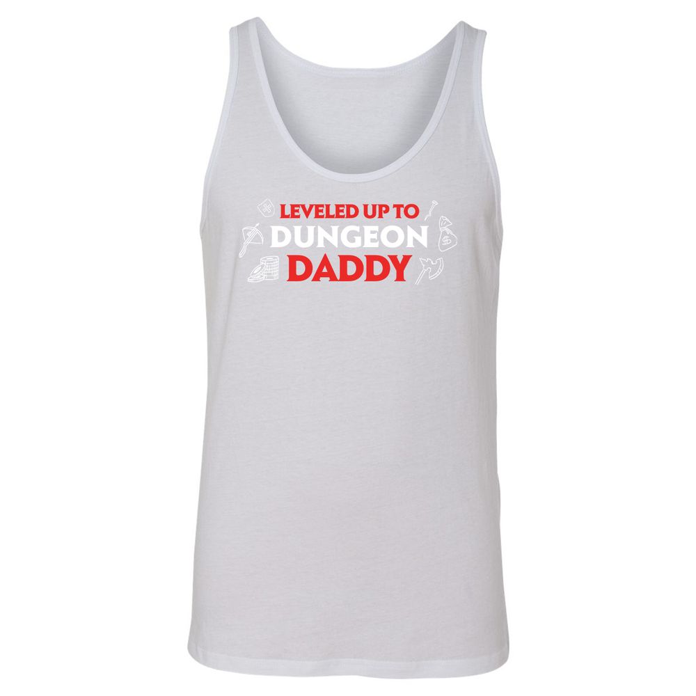 Leveled Up To Dungeon Daddy Unisex Jersey Tank - White - 14