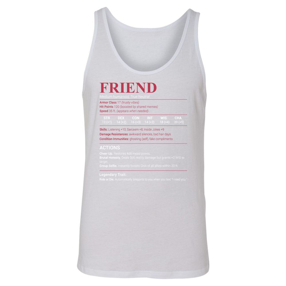 Friend Stats Unisex Jersey Tank - White - 14