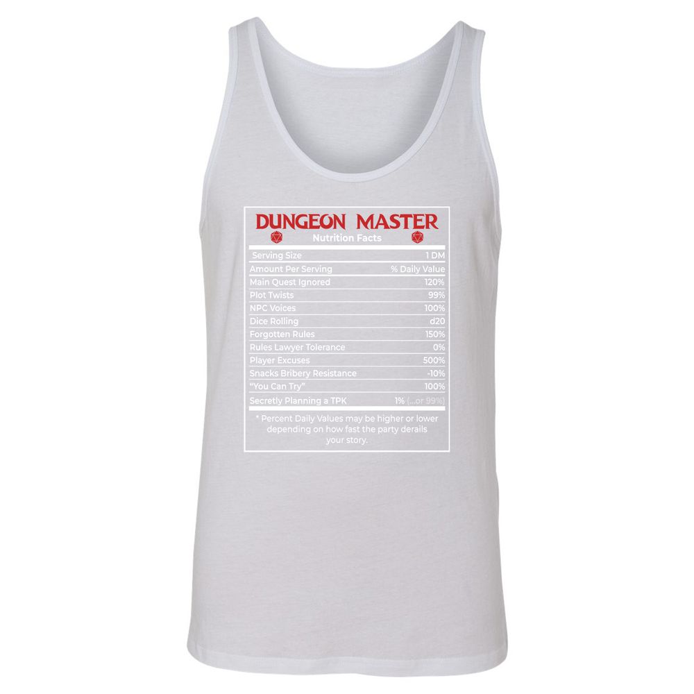 Dungeon Master Nutrition Facts Unisex Jersey Tank - White - 14