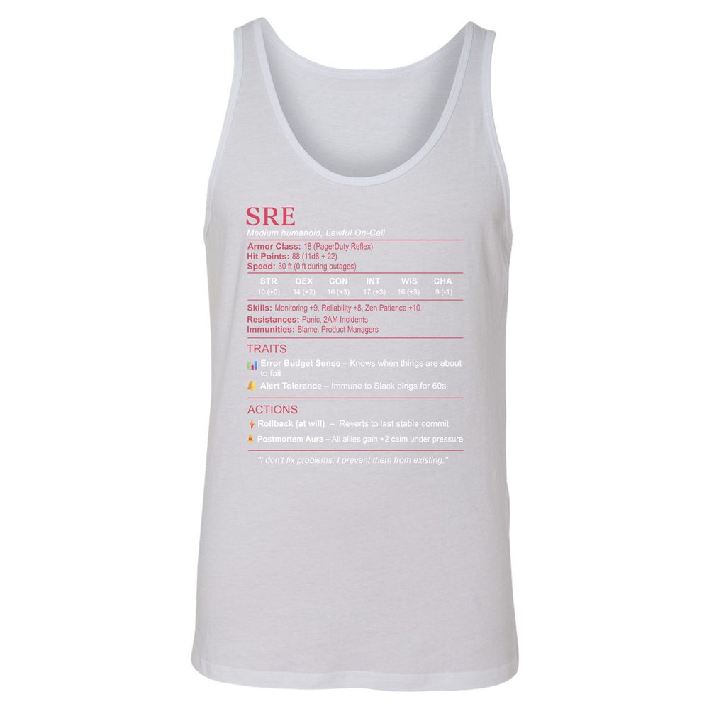 SRE Stats Unisex Jersey Tank - White - 14