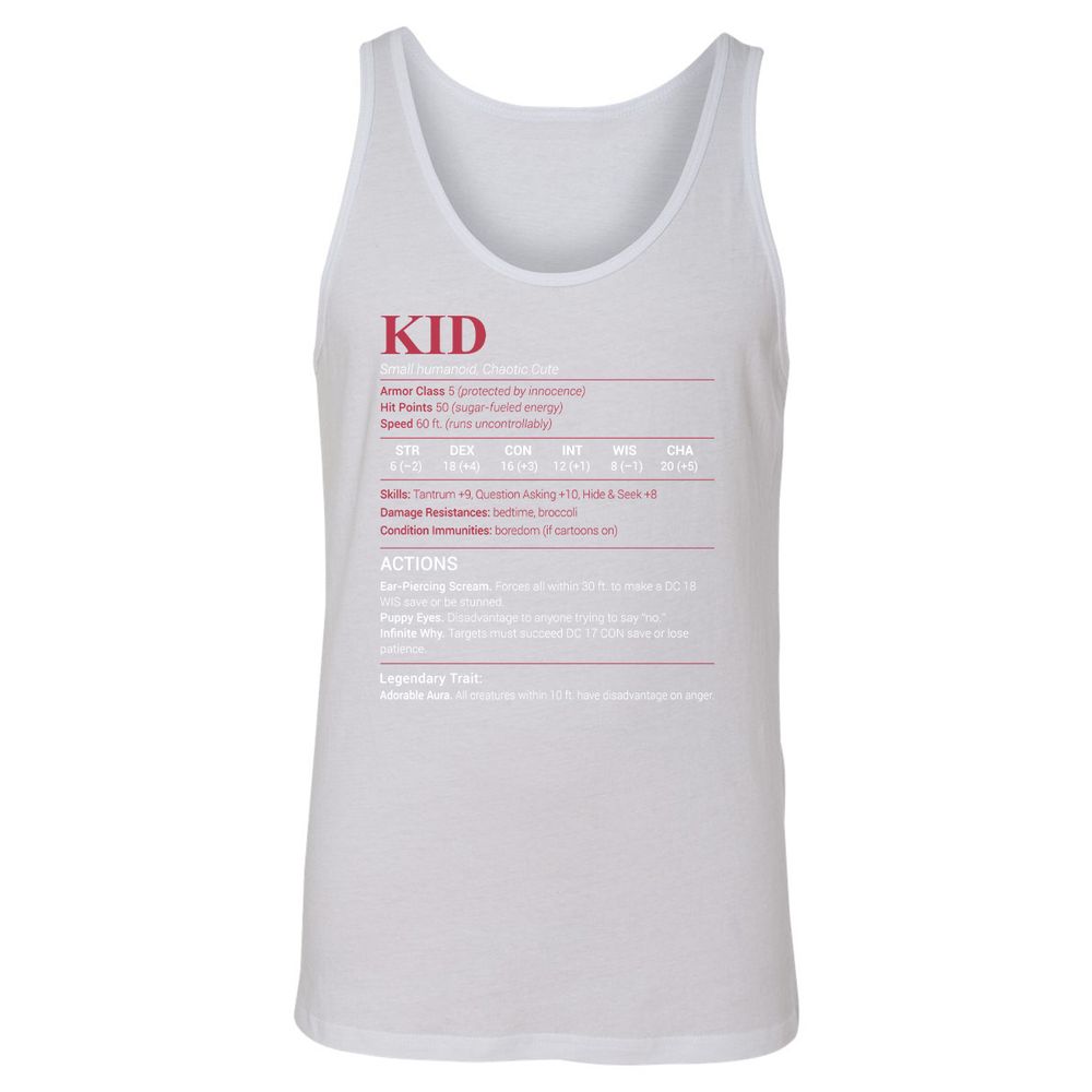 Kid Stats Unisex Jersey Tank - White - 14