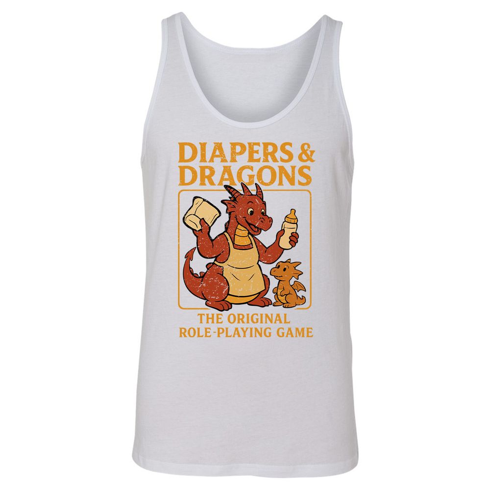 Diapers & Dragons Unisex Jersey Tank - White - 14