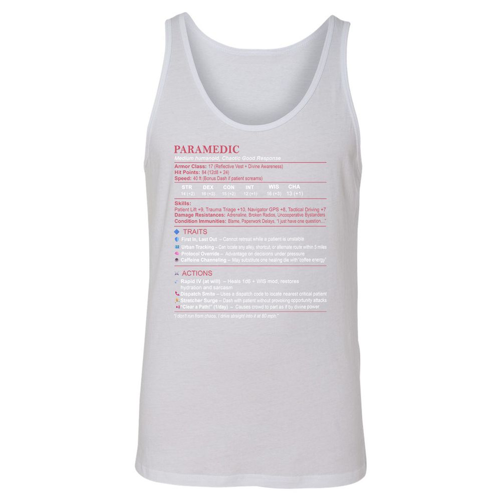 Paramedic Stats Unisex Jersey Tank - White - 14