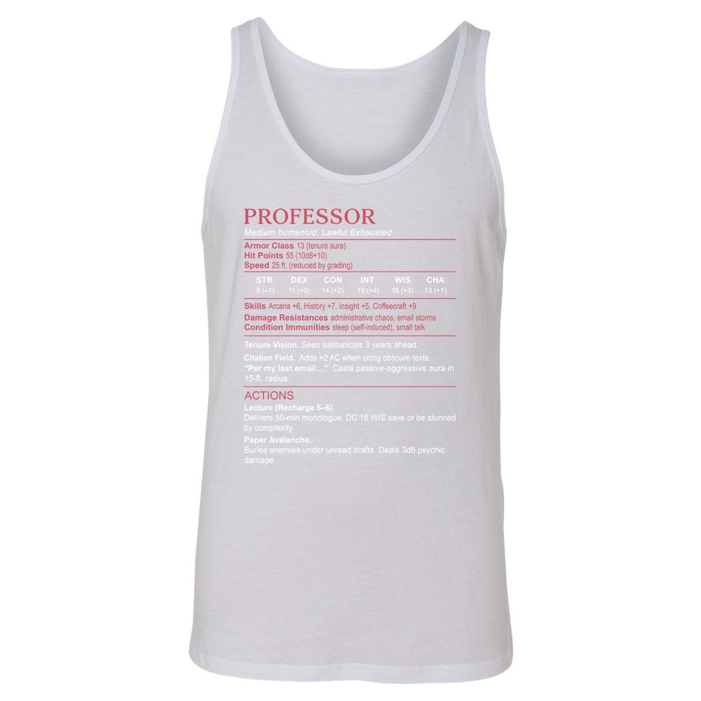 Professor Stats Unisex Jersey Tank - White - 14