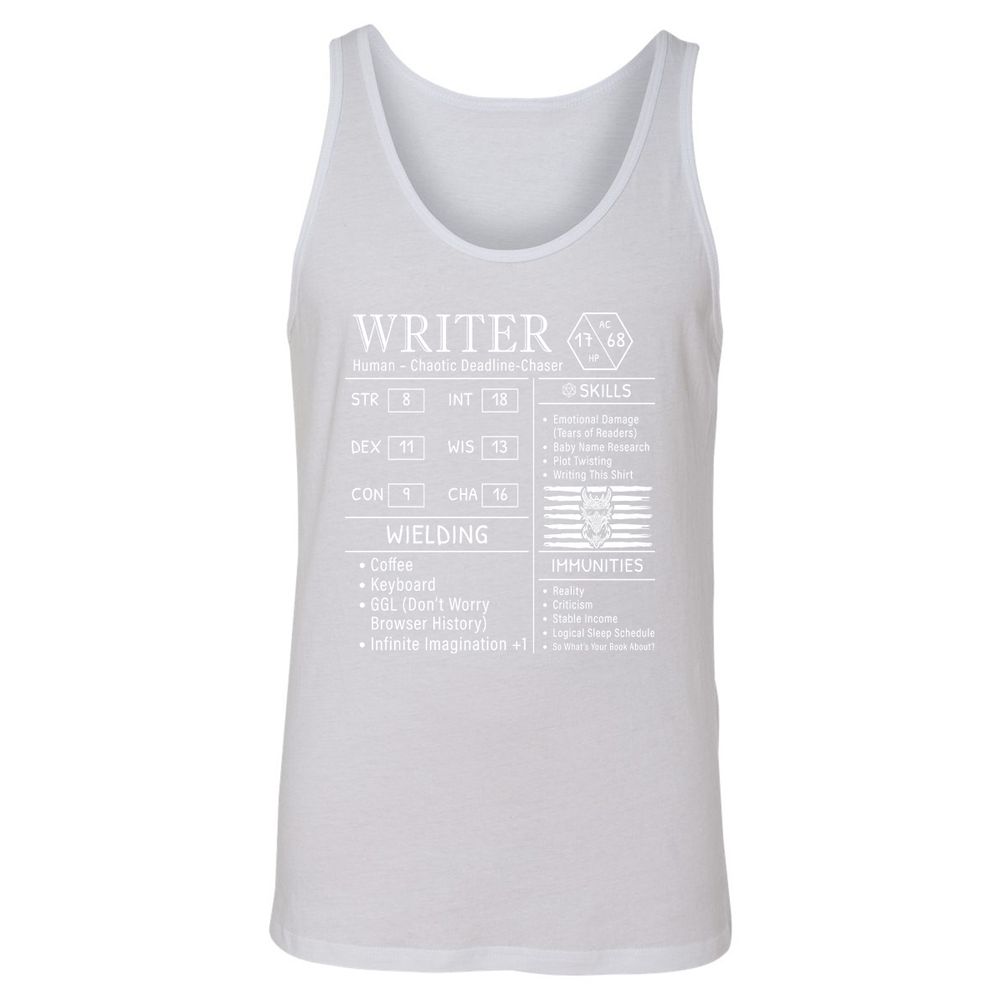 Writer Stats New Unisex Jersey Tank - White - 14