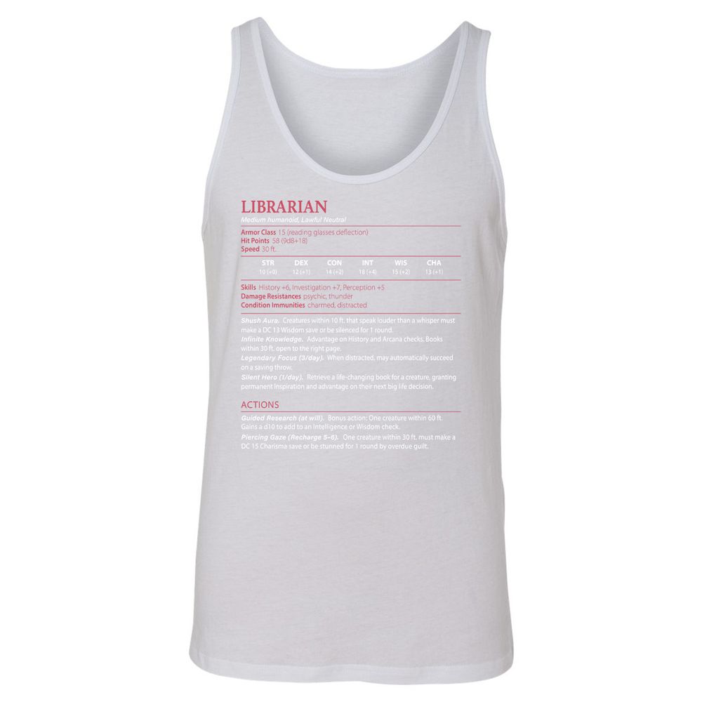 Librarian Stats Unisex Jersey Tank - White - 14