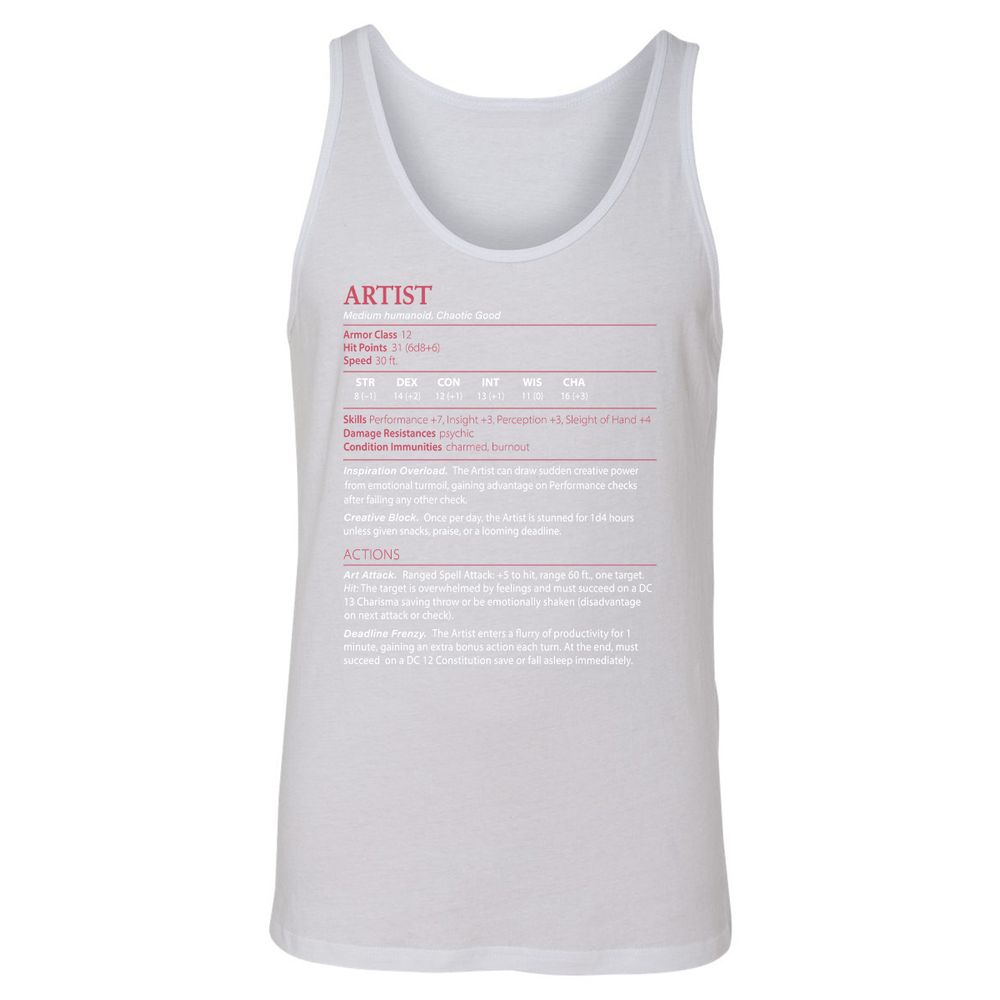 Artist Stats Unisex Jersey Tank - White - 14