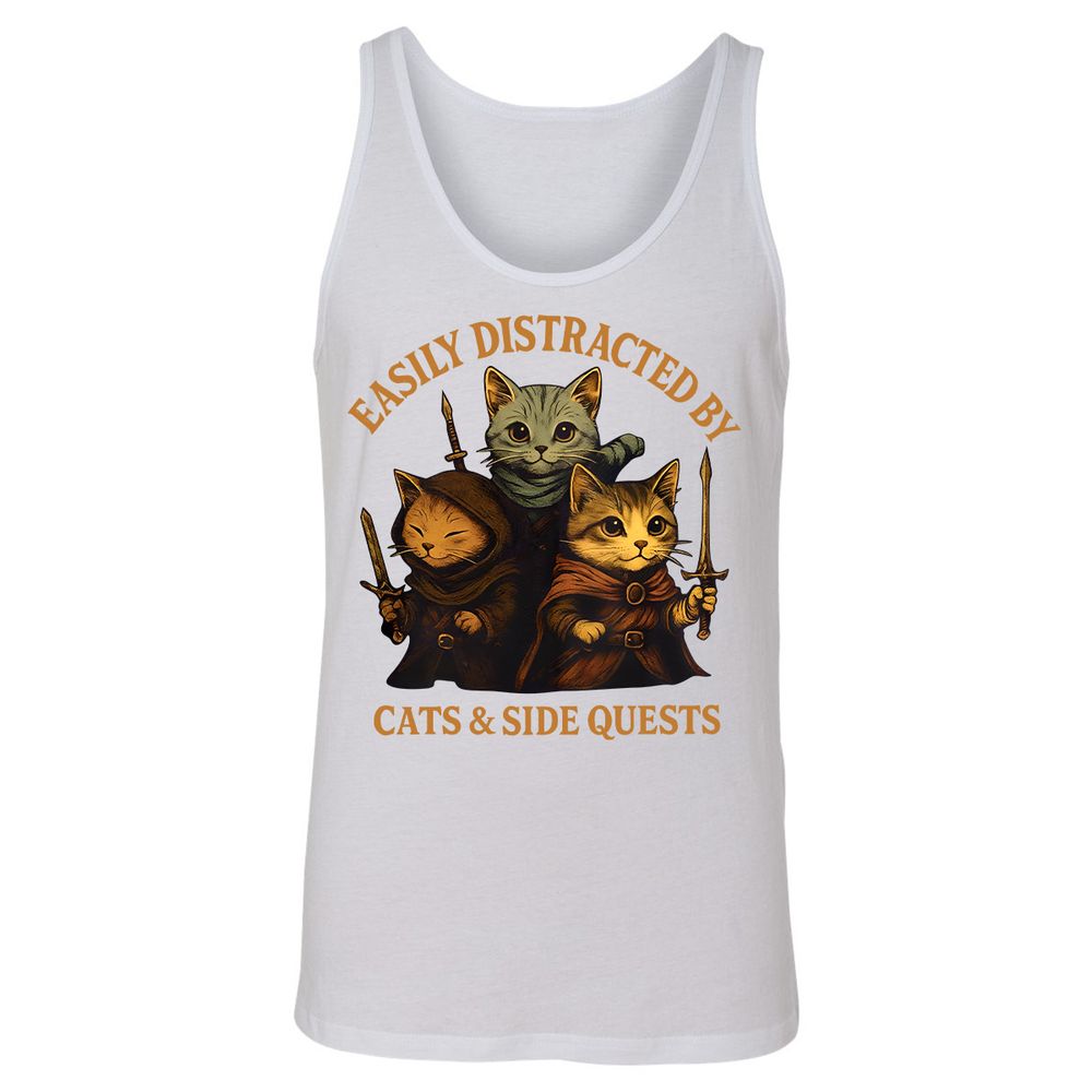 Easily Distracted By Cats & Side Quests Unisex Jersey Tank - White - 14