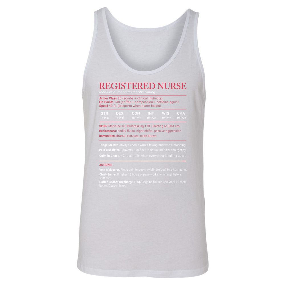 Registered Nurse Stats Unisex Jersey Tank - White - 14