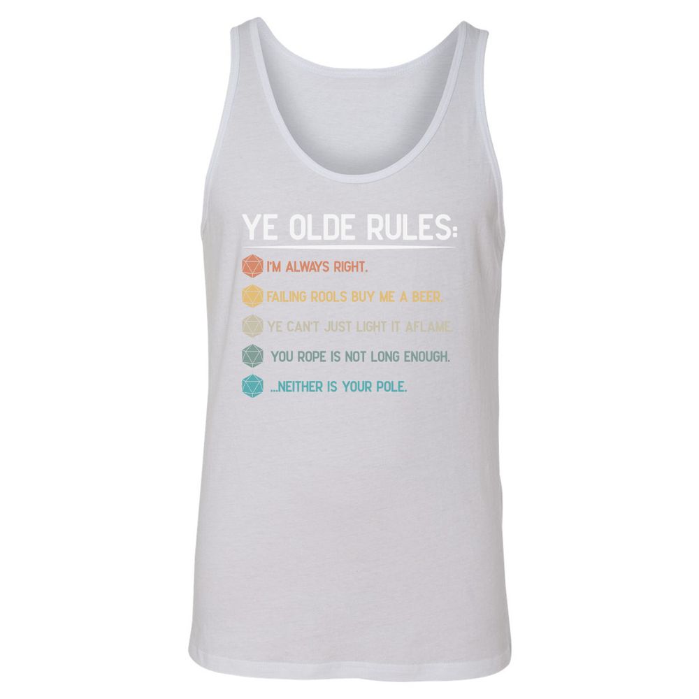 Dungeon Master Rules – Ye Olde RPG Unisex Jersey Tank - White - 14