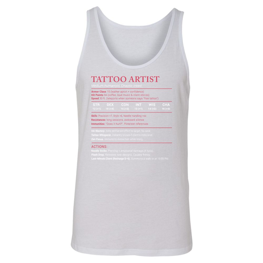 Tattoo Artist Stats Unisex Jersey Tank - White - 14