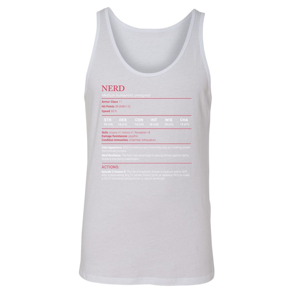 Nerd Stats Unisex Jersey Tank - White - 14