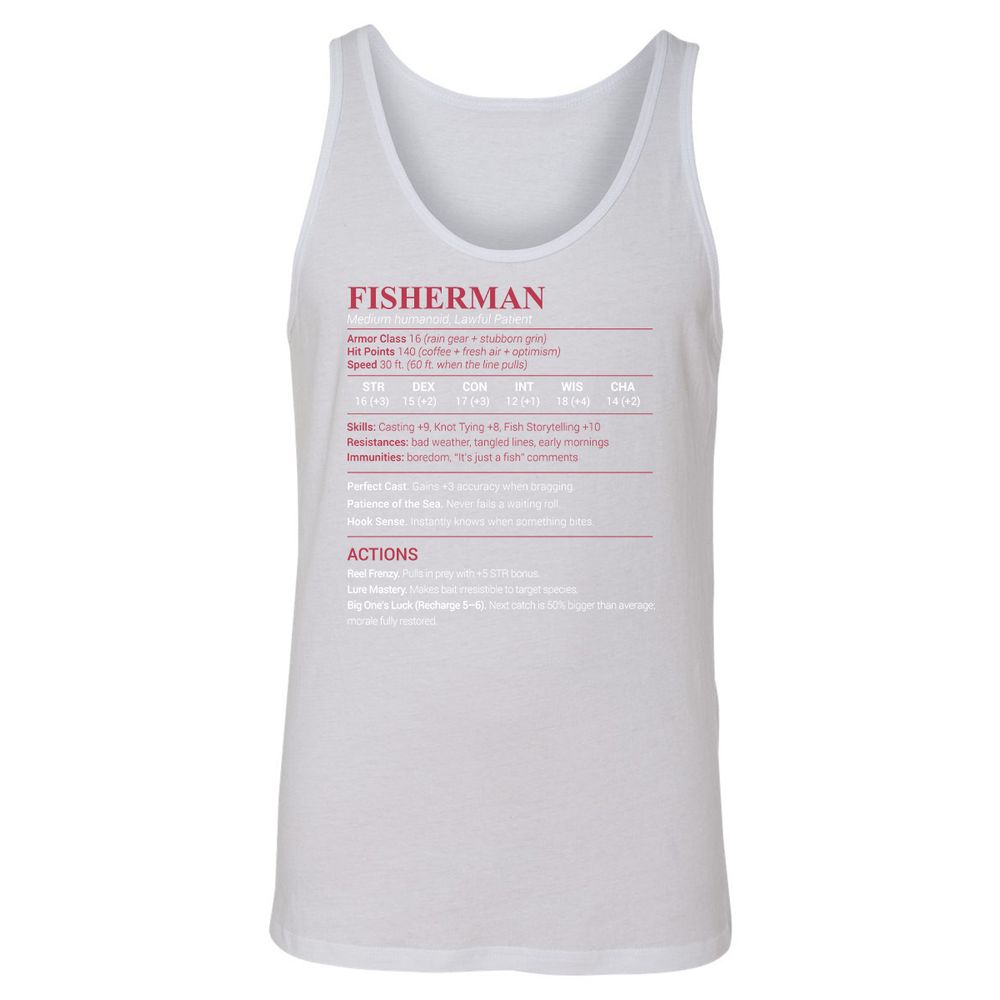 Fisherman Stats Unisex Jersey Tank - White - 14