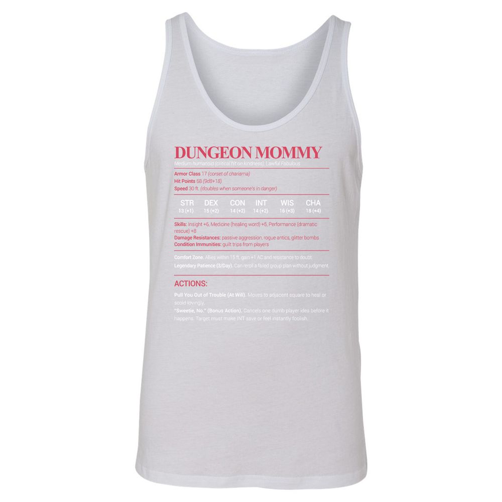 Dungeon Mommy Stats Unisex Jersey Tank - White - 14