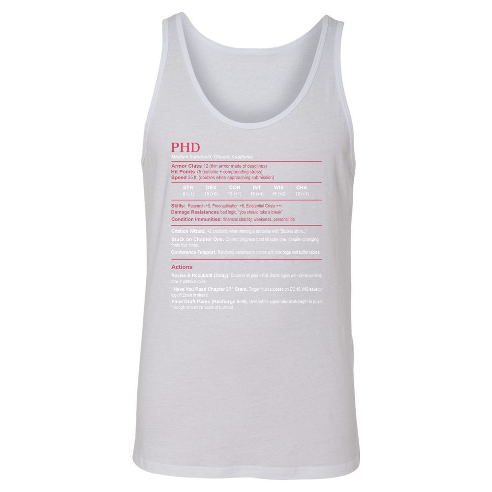 PhD Stats Unisex Jersey Tank - White - 14