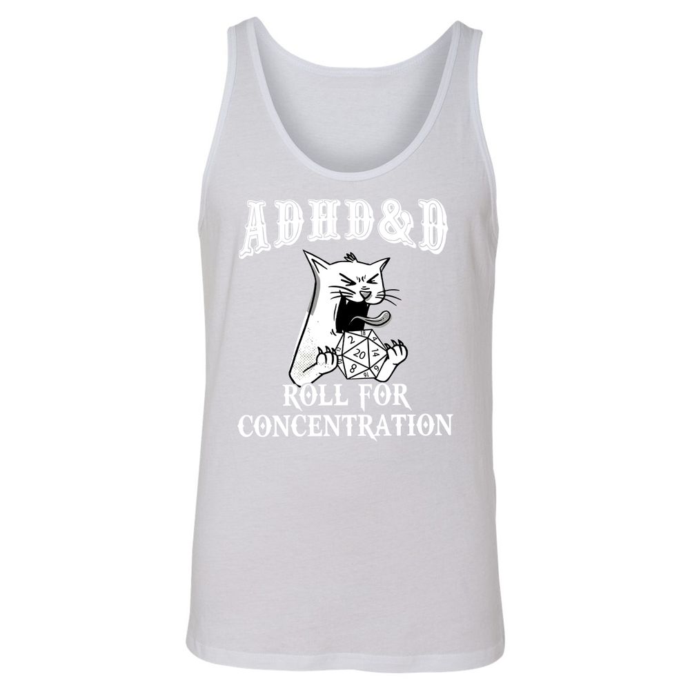 Cat ADHD&D Roll For Concentration Unisex Jersey Tank - White - 14