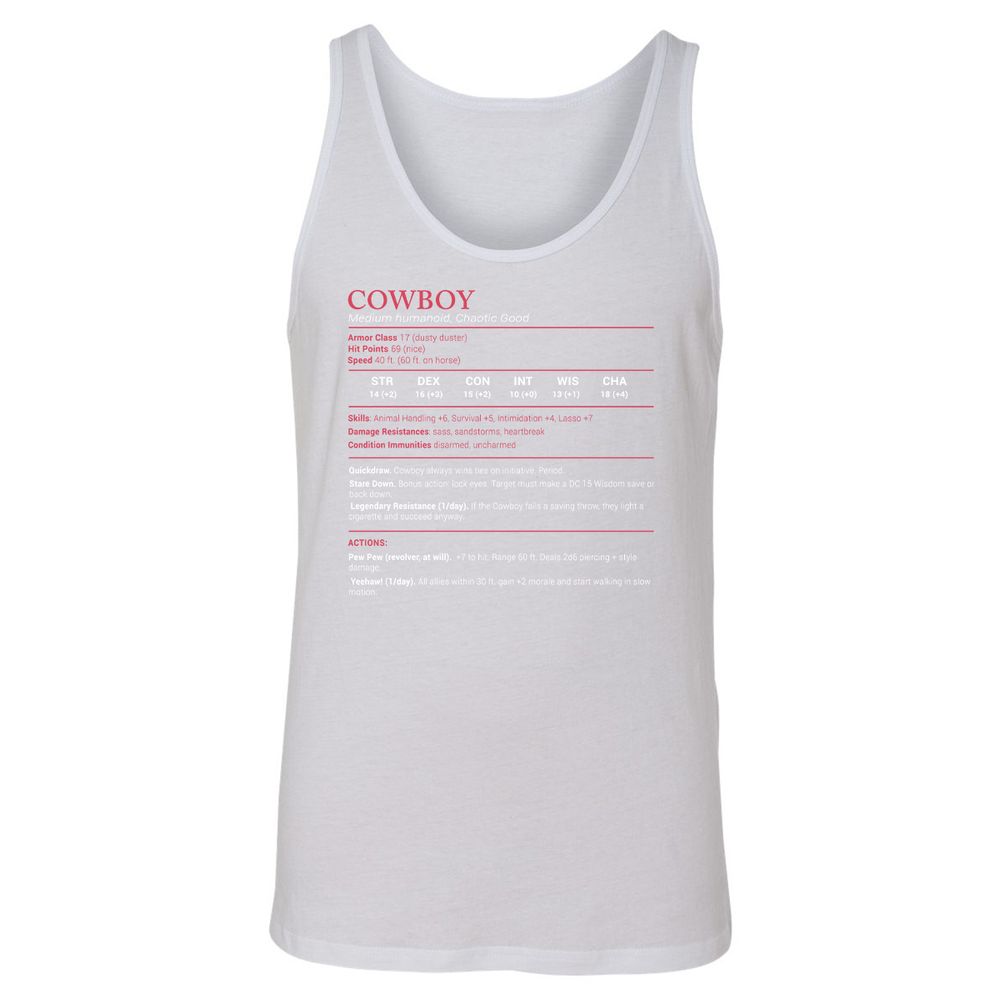 Cowboy Stats Unisex Jersey Tank - White - 14