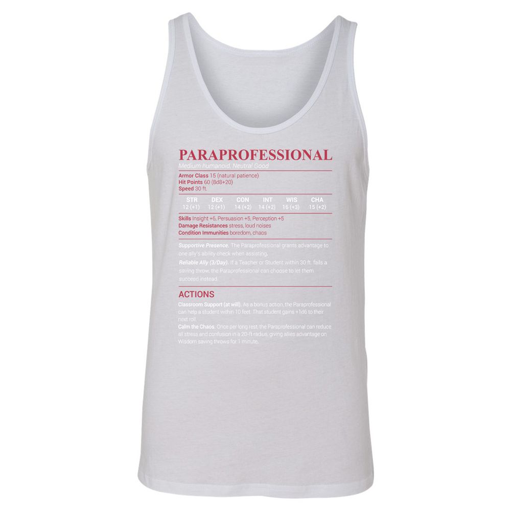 Paraprofessional Unisex Jersey Tank - White - 14