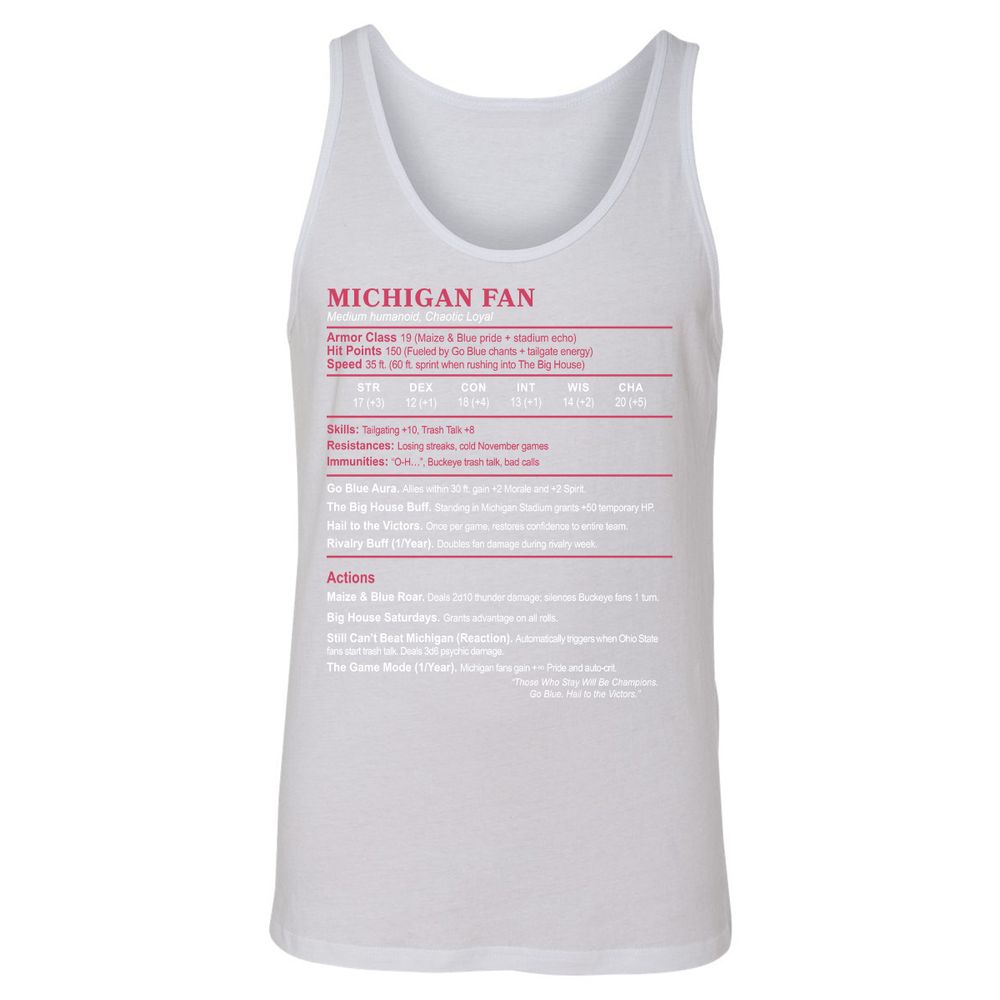 MICHIGAN FAN Unisex Jersey Tank - White - 14