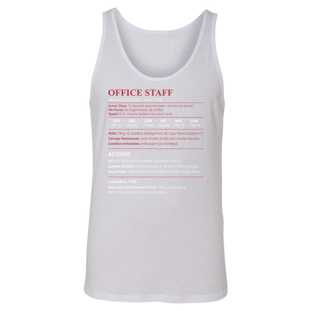 Office Staff Unisex Jersey Tank - White - 14