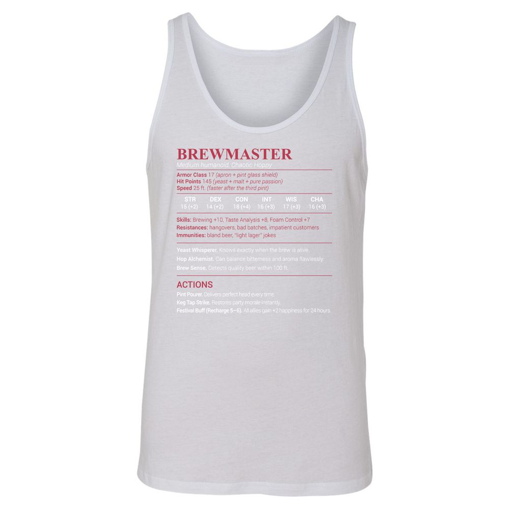 Brewmaster Unisex Jersey Tank - White - 14
