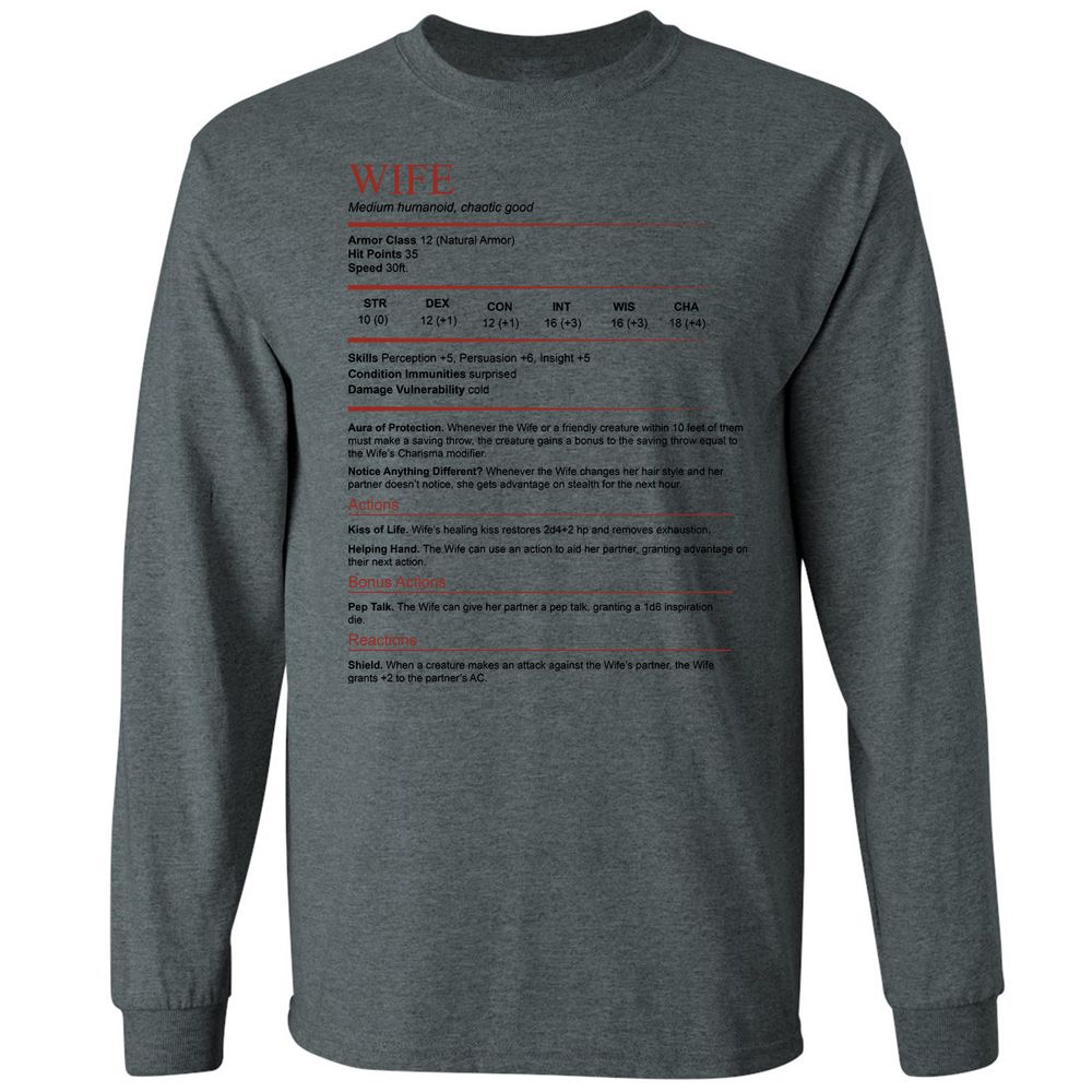 Wife White Long Sleeve T-Shirt - Dark Heather - 15