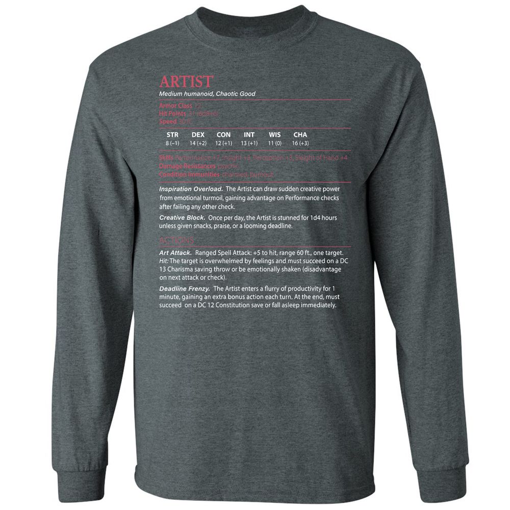 Artist Stats Long Sleeve T-Shirt - Dark Heather - 15