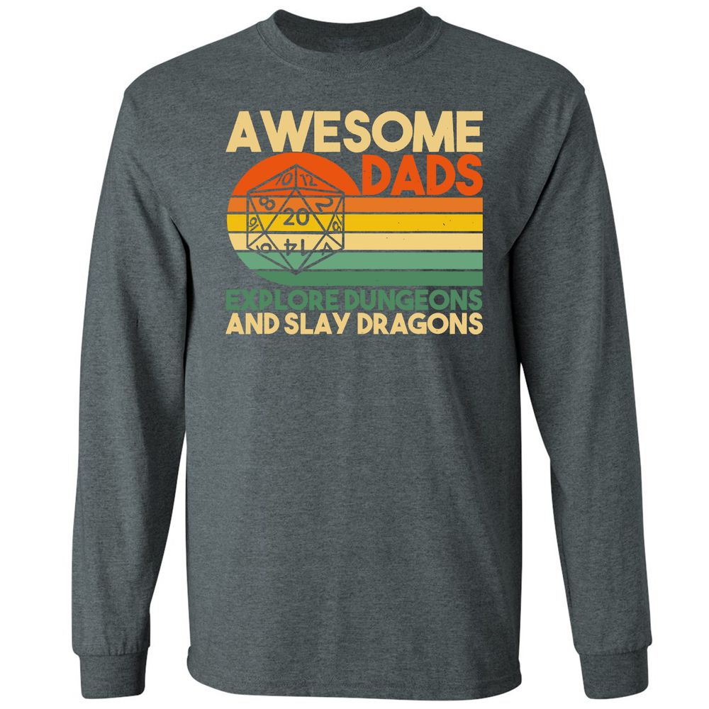 Awesome Dads Explore Dungeons Long Sleeve T-Shirt - Dark Heather - 15