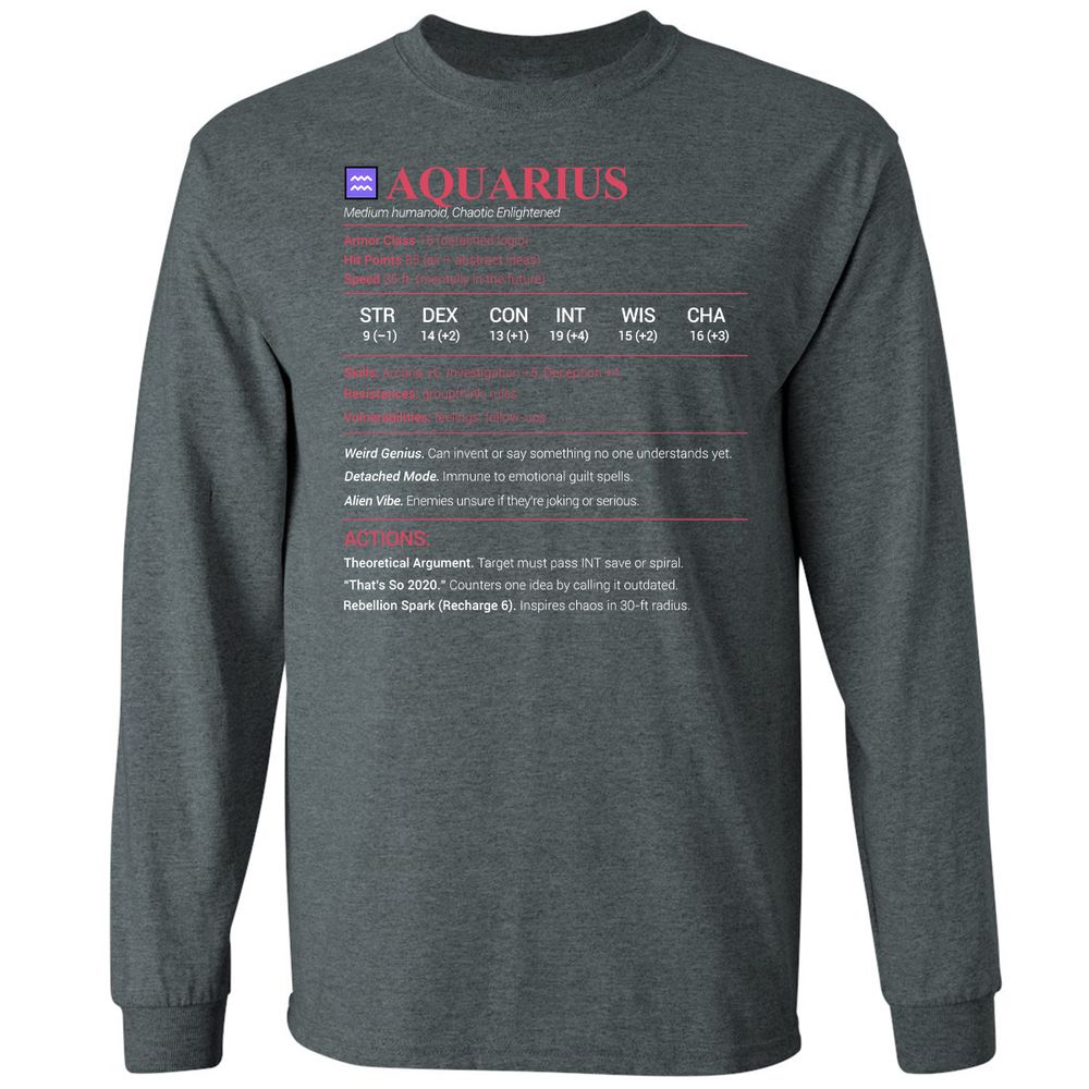 Aquarius Stats Long Sleeve T-Shirt - Dark Heather - 15
