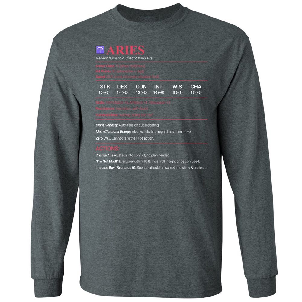Aries Stats Long Sleeve T-Shirt - Dark Heather - 15