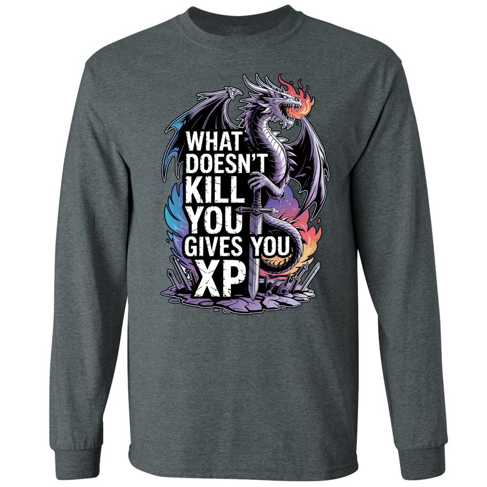What Doesn't Kill You Dragon Long Sleeve T-Shirt - Dark Heather - 15