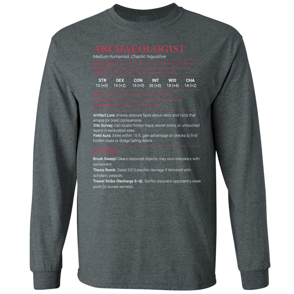 ARCHAEOLOGIST Long Sleeve T-Shirt - Dark Heather - 15