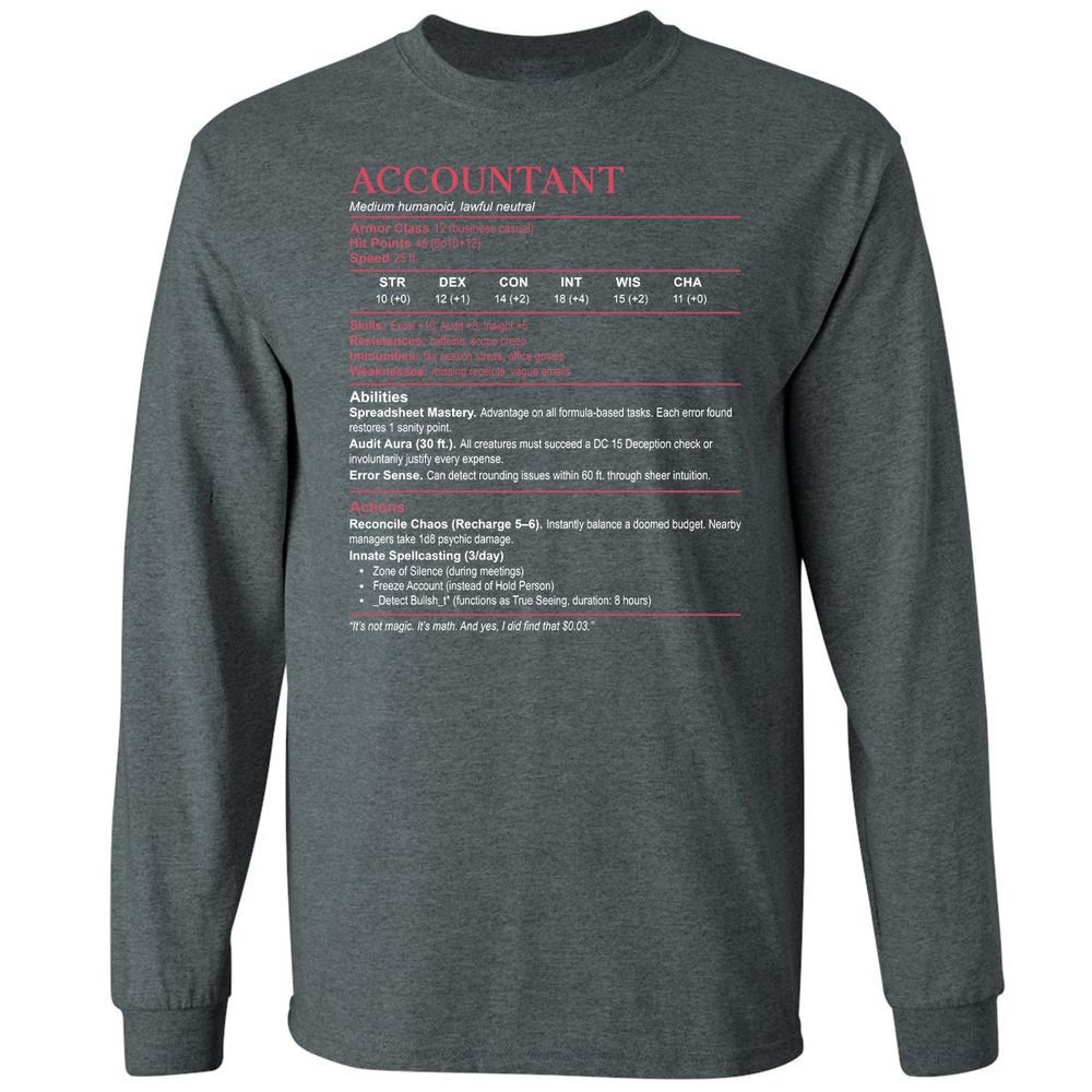 Accountant Stats Long Sleeve T-Shirt - Dark Heather - 15