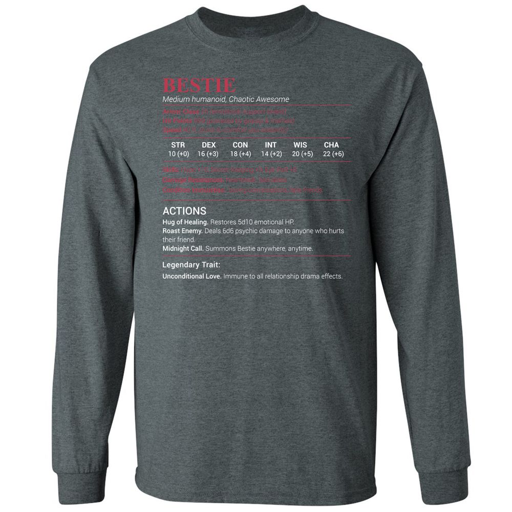 Bestie Stats Long Sleeve T-Shirt - Dark Heather - 15